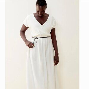 ADAY Minimalist Multiway Stretch Travel White Maxi Dress with Black Belt sz S